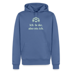 Design Hoodie „Ich danke, also bin ich“ für Herren aus Bio-Baumwolle, leuchtende Farbe: blau – Dankfabrik.