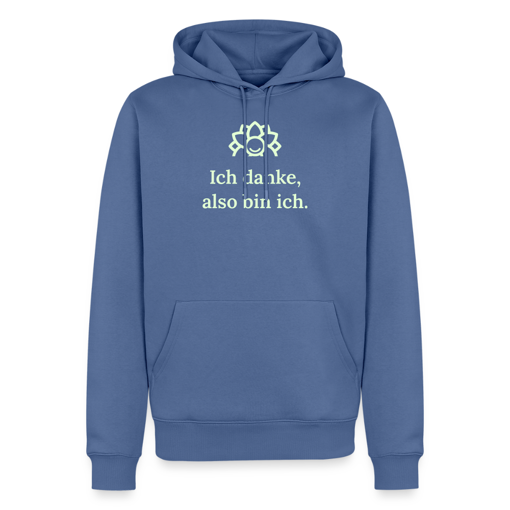 Design Hoodie „Ich danke, also bin ich“ für Herren aus Bio-Baumwolle, leuchtende Farbe: blau – Dankfabrik.