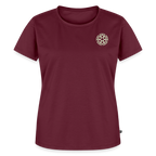 Design T-Shirt „Eat. Sleep. Thank. Repeat.“ für Damen aus Bio-Baumwolle, Farbe: burgunderrot - Dankfabrik.