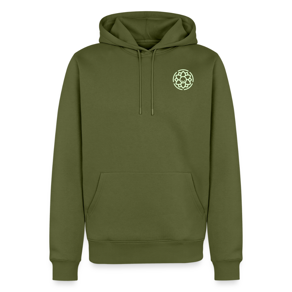 Design-Hoodie „Eat. Sleep. Thank. Repeat.“ für Herren aus Bio-Baumwolle, Farbe: khaki - Dankfabrik.