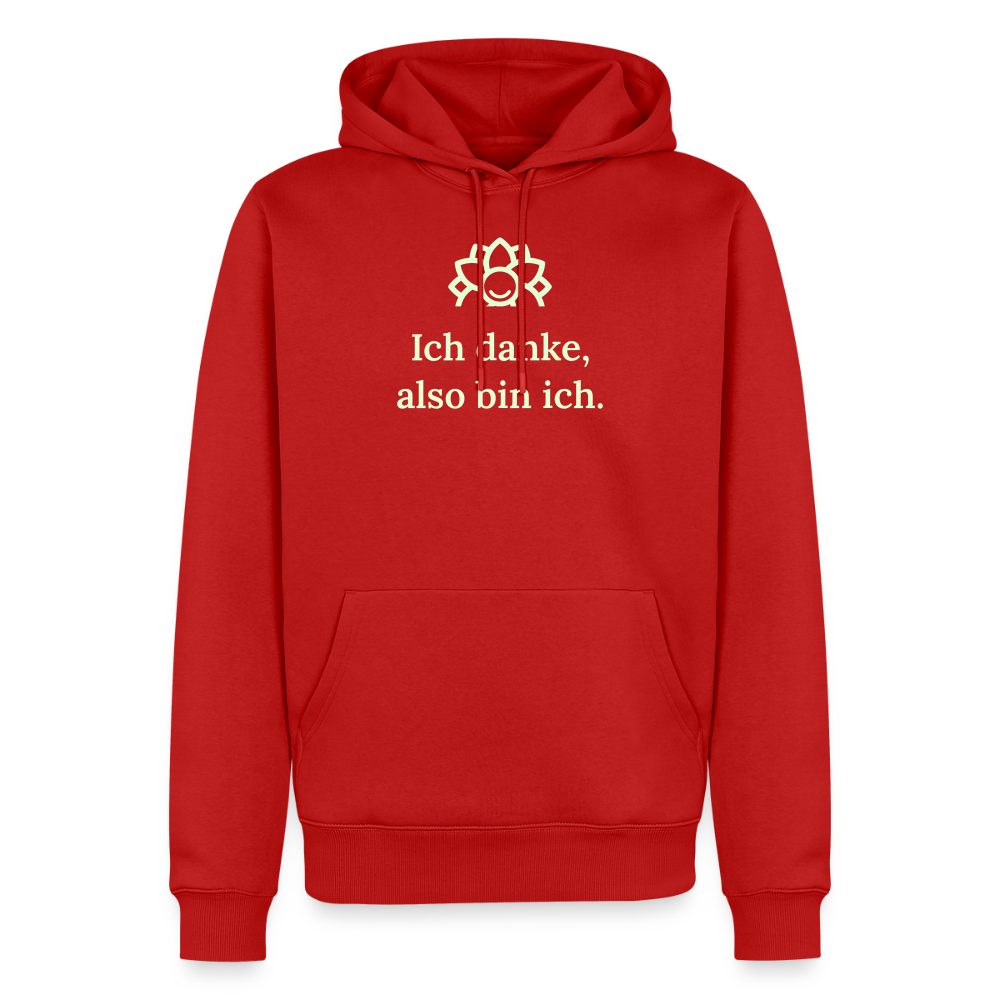 Design Hoodie „Ich danke, also bin ich“ für Herren aus Bio-Baumwolle, leuchtende Farbe: rot – Dankfabrik.