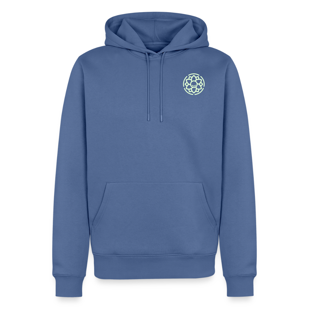 Design Hoodie „Seid lieb zueinander“ für Herren aus Bio-Baumwolle, Farbe: blau – Dankfabrik.