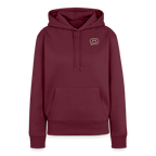 Design Hoodie „Seid lieb zueinander“ für Damen aus Bio-Baumwolle, Farbe: burgunderrot – Dankfabrik.