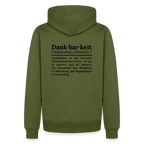 Design-Hoodie „Dankbarkeit“ für Herren aus Bio-Baumwolle, Farbe: khaki – Dankfabrik.
