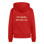 Design-Hoodie „Ich danke, also bin ich“ für Damen aus Bio-Baumwolle, Farbe: rot – Dankfabrik.