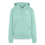 Design Hoodie „Seid lieb zueinander“ für Damen aus Bio-Baumwolle, Farbe: türkis – Dankfabrik.