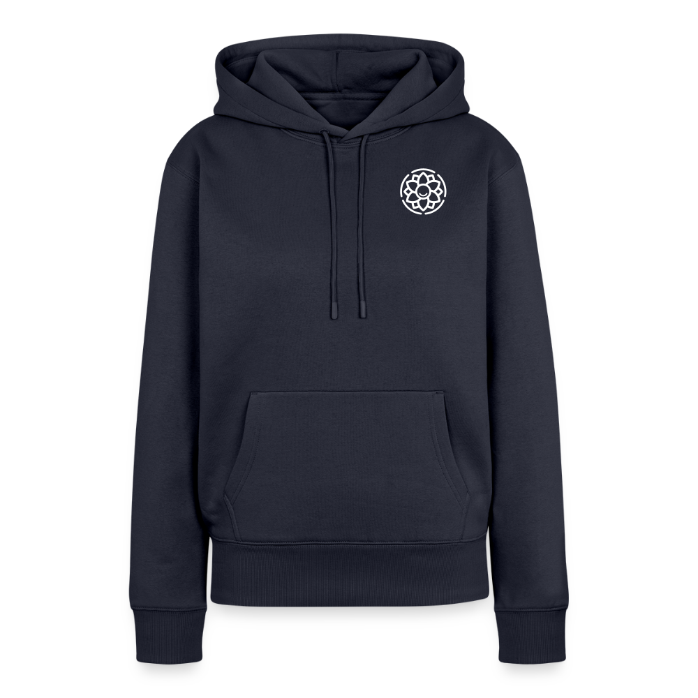 Design-Hoodie „Dankbarkeit“ für Damen aus Bio-Baumwolle, Farbe: navy-blau – Dankfabrik.
