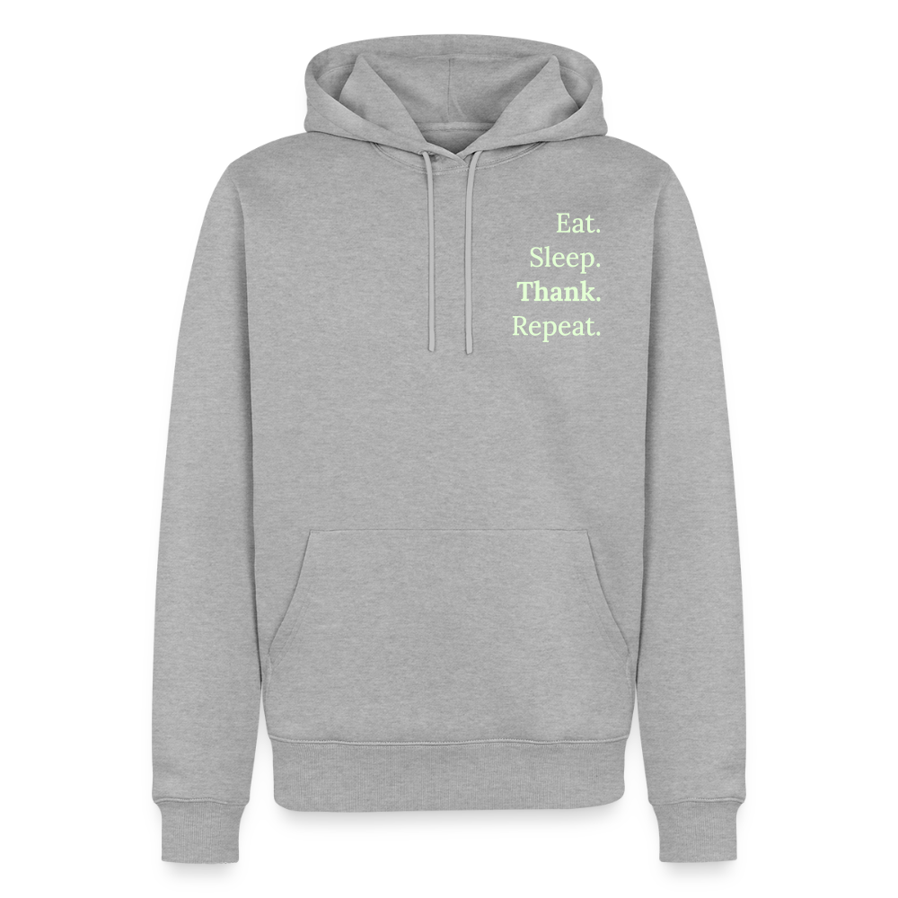 Design-Hoodie „Eat. Sleep. Thank. Repeat.“ für Herren aus Bio-Baumwolle, Farbe: grau - Dankfabrik.