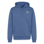 Design Hoodie „Seid lieb zueinander“ für Herren aus Bio-Baumwolle, Farbe: blau – Dankfabrik.