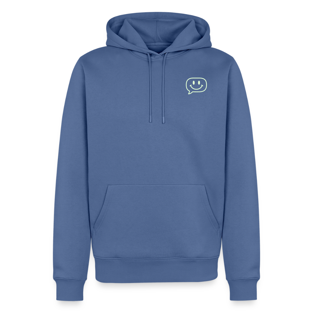 Design Hoodie „Seid lieb zueinander“ für Herren aus Bio-Baumwolle, Farbe: blau – Dankfabrik.