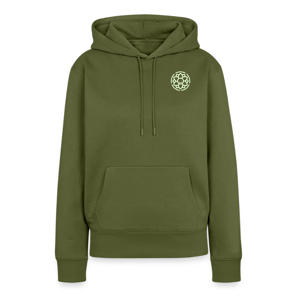 Design-Hoodie „Eat. Sleep. Thank. Repeat.“ für Damen aus Bio-Baumwolle, Farbe: khaki - Dankfabrik.