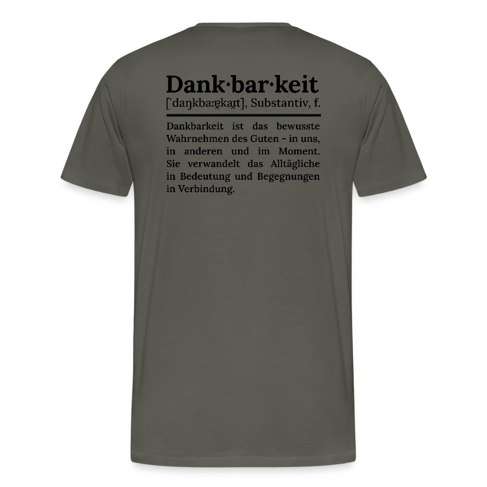 Design T-Shirt „Dankbarkeit“ für Herren aus Bio-Baumwolle, Farbe: grau – Dankfabrik.