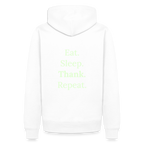Design-Hoodie „Eat. Sleep. Thank. Repeat.“ für Herren aus Bio-Baumwolle, Farbe: weiß - Dankfabrik.