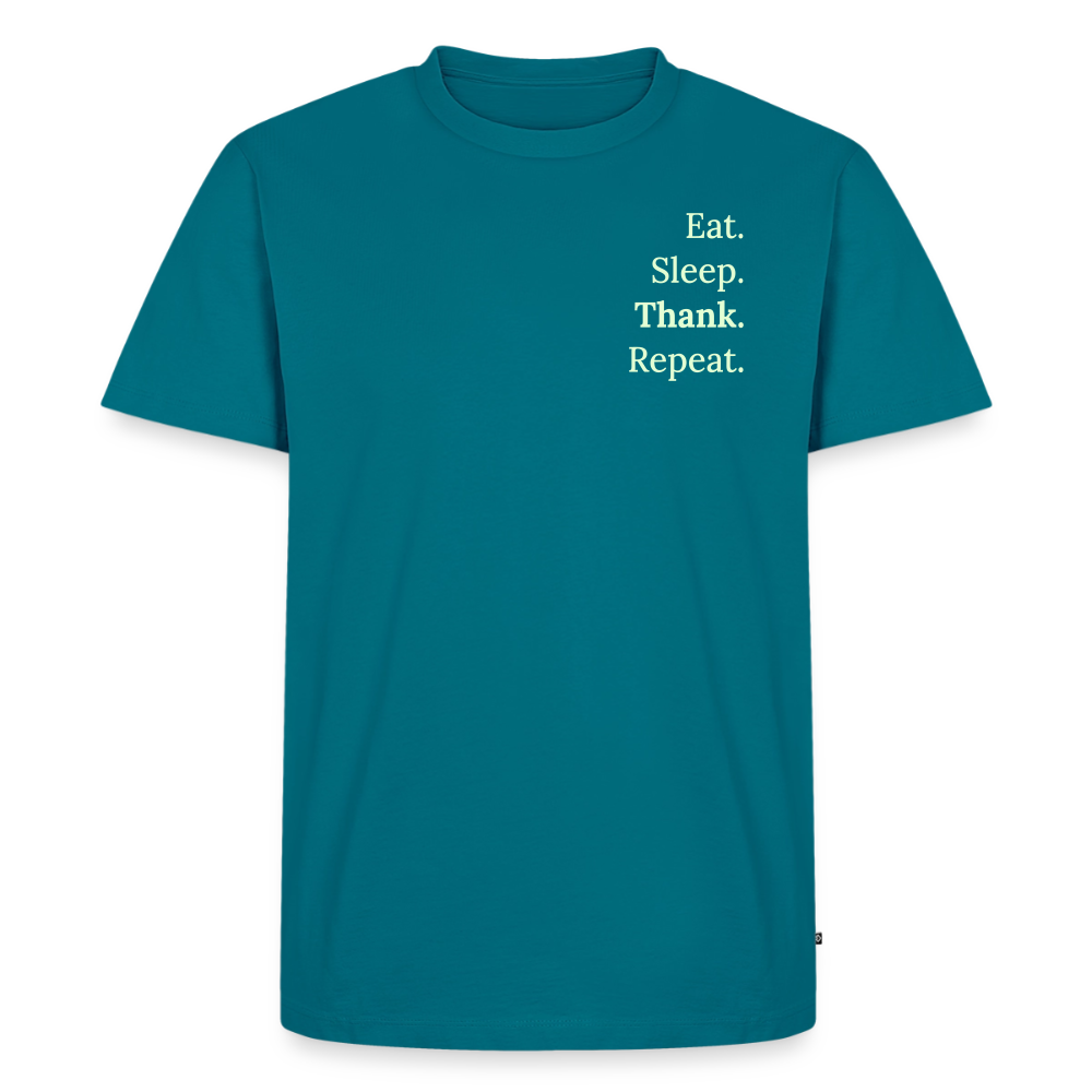 T-Shirt „Eat. Sleep. Thank. Repeat.“ | Herren * - Petrol