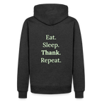 Design-Hoodie „Eat. Sleep. Thank. Repeat.“ für Herren aus Bio-Baumwolle, Farbe: anthrazit - Dankfabrik.