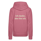 Design-Hoodie „Ich danke, also bin ich“ für Damen aus Bio-Baumwolle, Farbe: rosa – Dankfabrik.