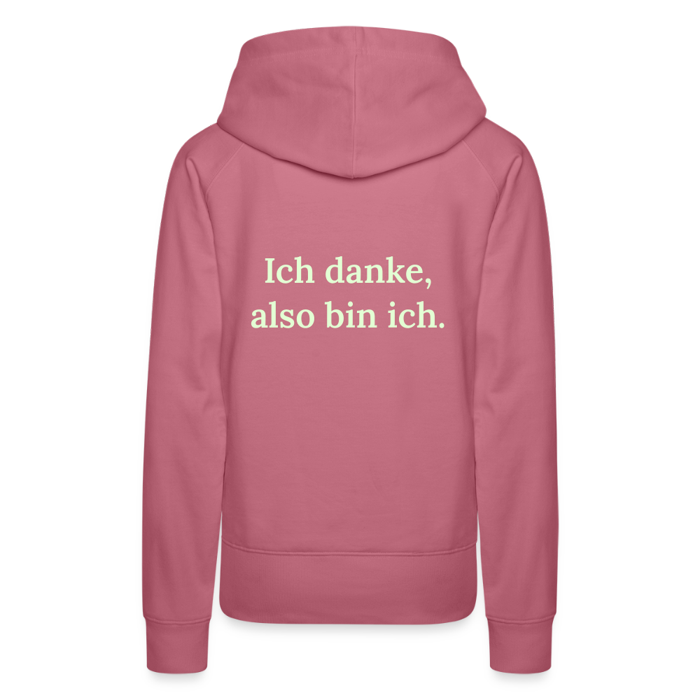Design-Hoodie „Ich danke, also bin ich“ für Damen aus Bio-Baumwolle, Farbe: rosa – Dankfabrik.