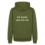 Design Hoodie „Ich danke, also bin ich“ für Herren aus Bio-Baumwolle, Farbe: khaki – Dankfabrik.