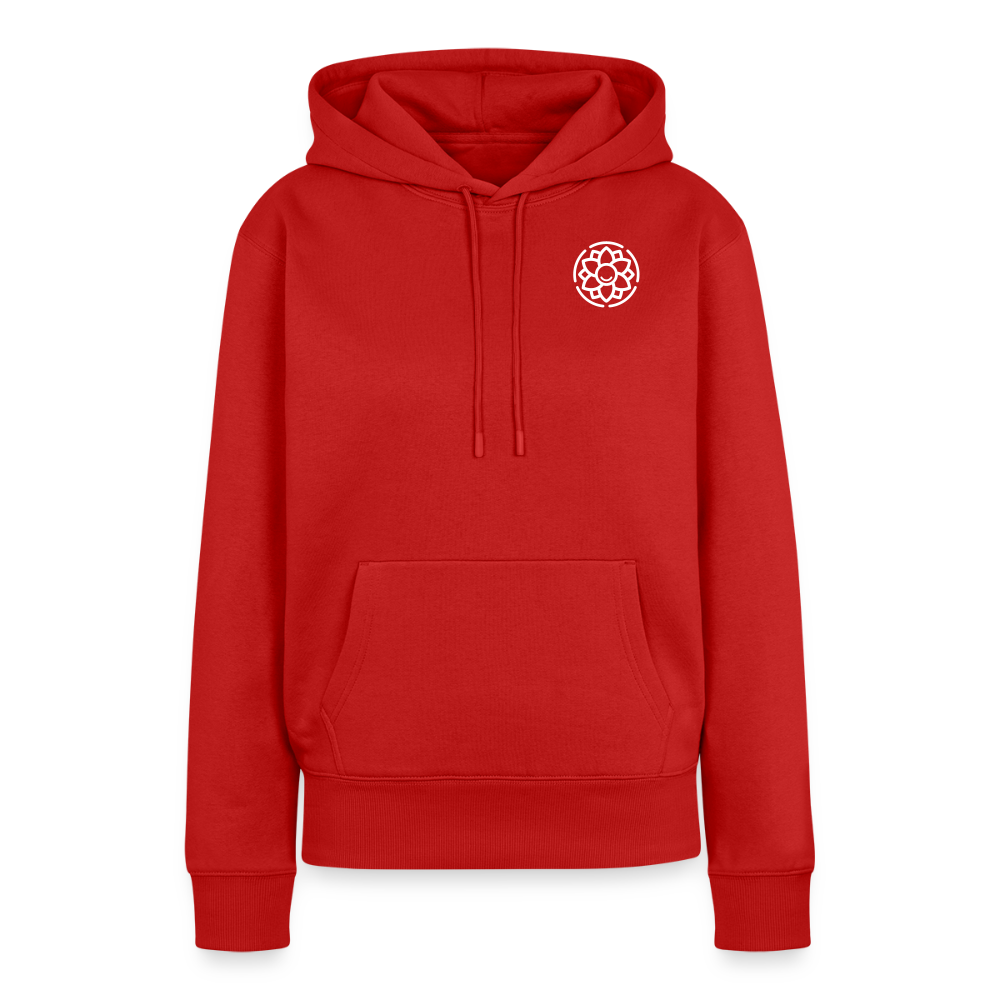 Design-Hoodie „Dankbarkeit“ für Damen aus Bio-Baumwolle, Farbe: rot – Dankfabrik.