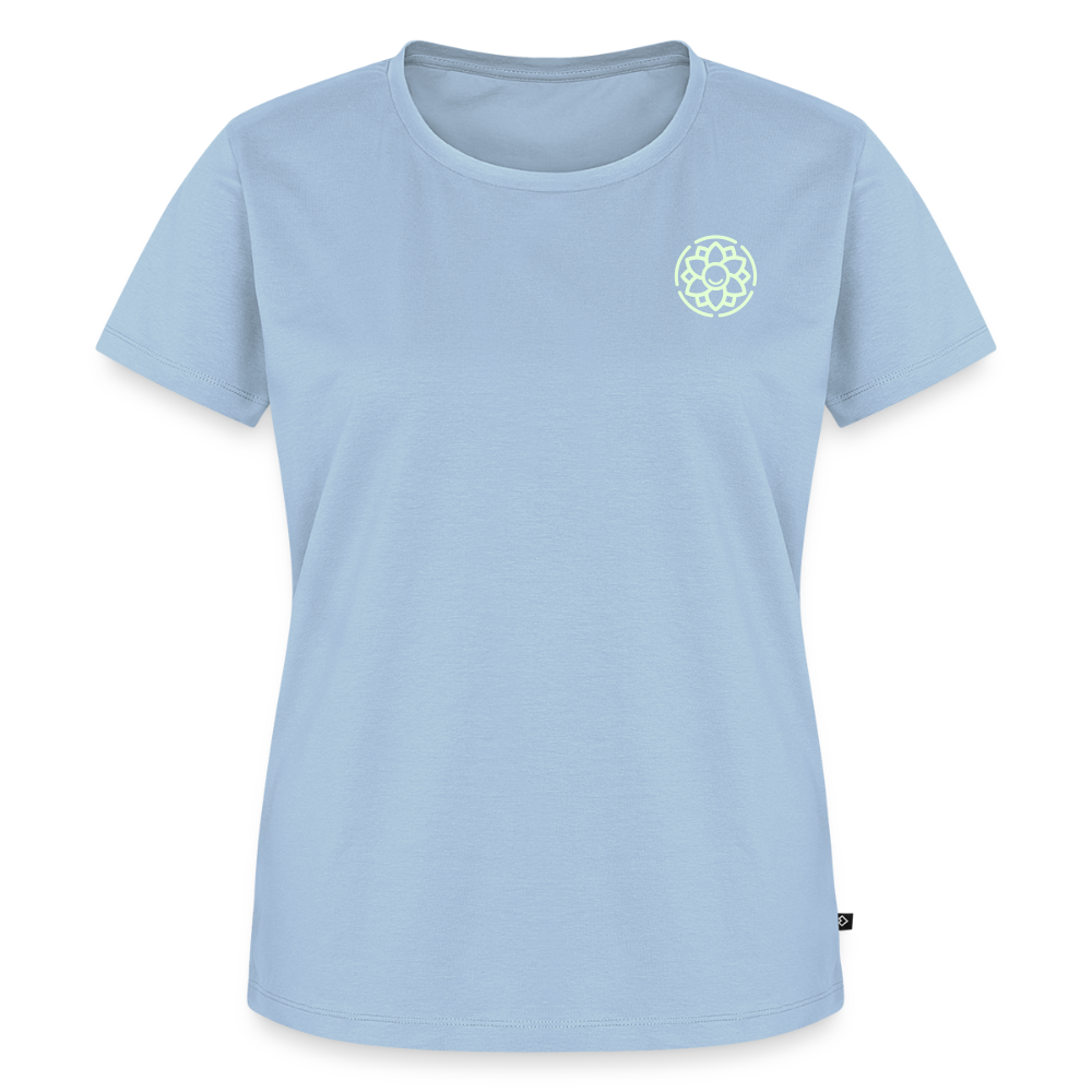 Design T-Shirt „Eat. Sleep. Thank. Repeat.“ für Damen aus Bio-Baumwolle, Farbe: hellblau - Dankfabrik.