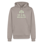 Design Hoodie „Ich danke, also bin ich“ für Herren aus Bio-Baumwolle, leuchtende Farbe: beige – Dankfabrik.