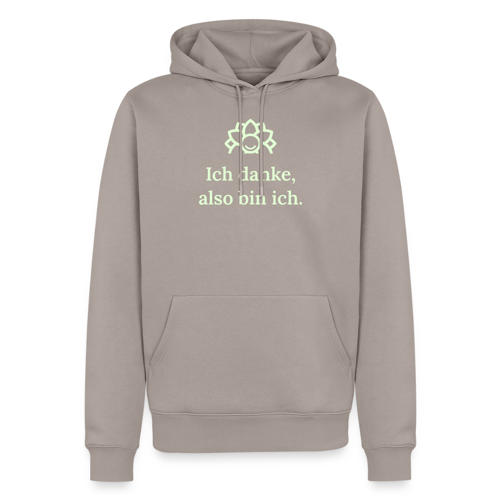 Design Hoodie „Ich danke, also bin ich“ für Herren aus Bio-Baumwolle, leuchtende Farbe: beige – Dankfabrik.