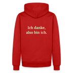 Design Hoodie „Ich danke, also bin ich“ für Herren aus Bio-Baumwolle, Farbe: rot – Dankfabrik.