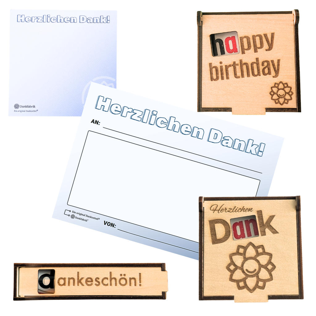 Dankfabrik Starter-Set – Dankzettel® & Holzboxen