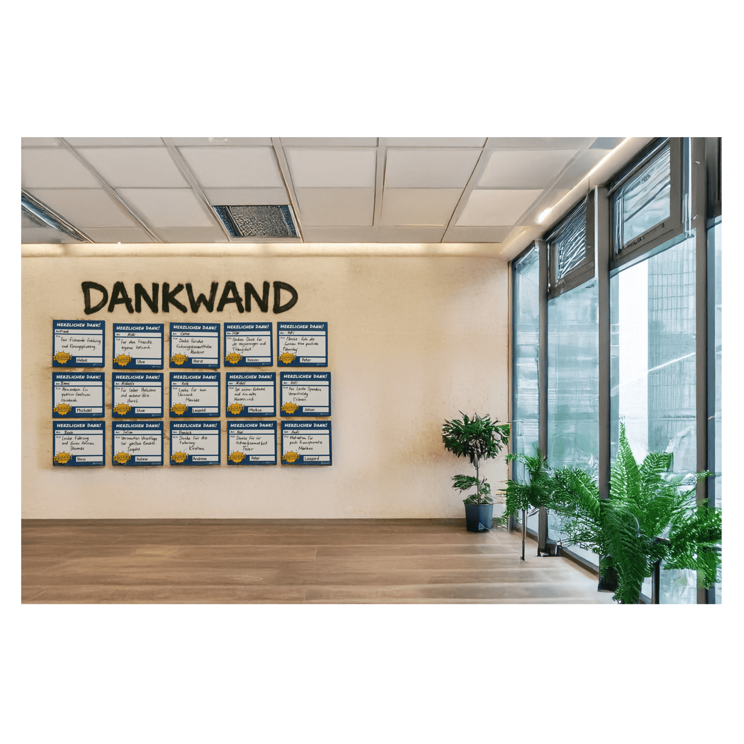 Dankwand in blau von Dankfabrik. Für mehr Wertschätzung. Erfolge sichtbar machen. Made in Germany.