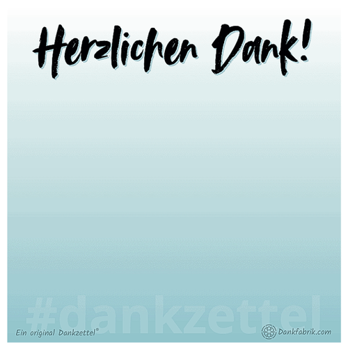 Kleiner Dankzettel in blau von der Dankfabrik. Für Wertschätzung und Mitarbeitergeschenk.