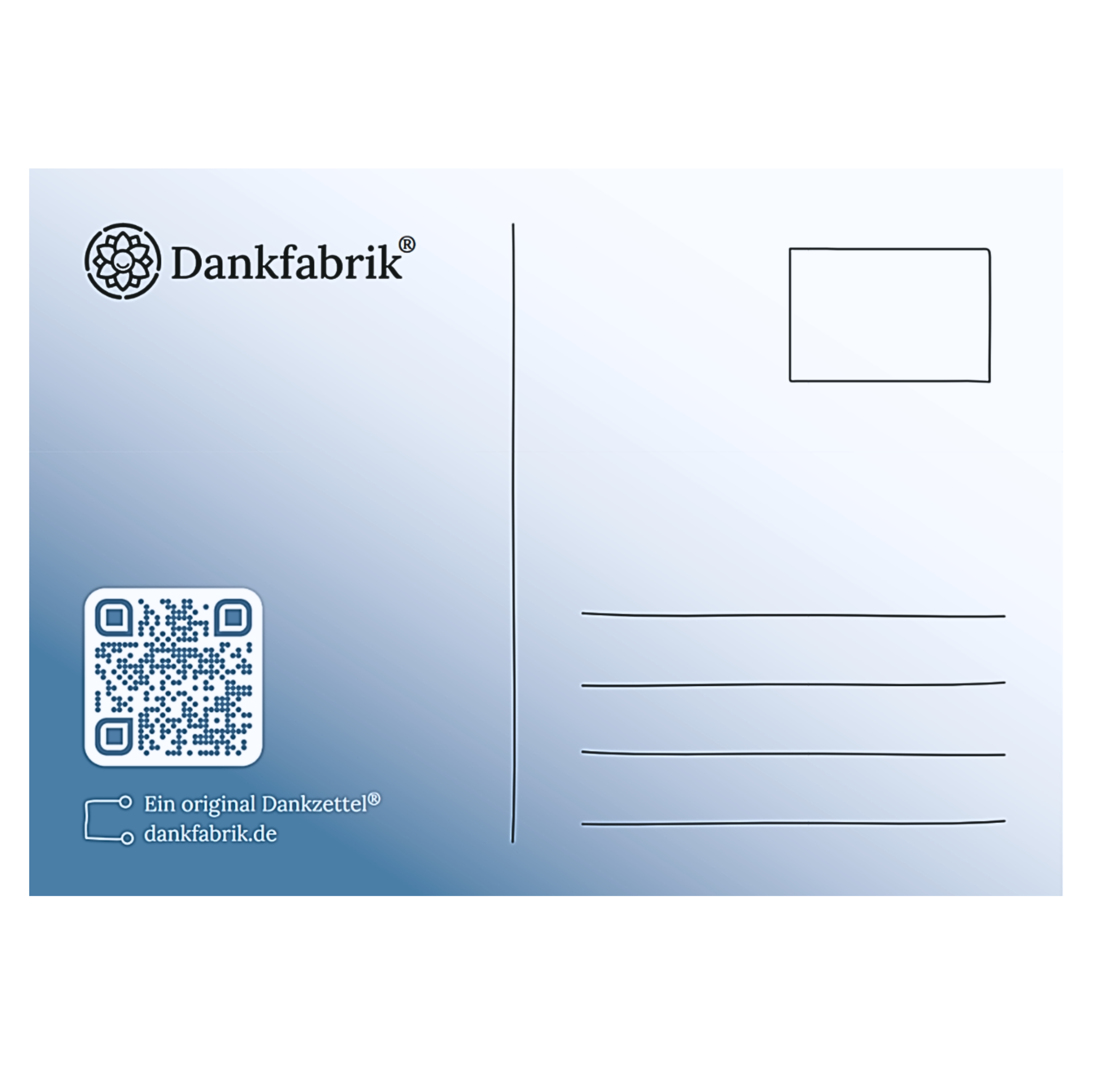 Großer Dankzettel Rückseite in eisblau von Dankfabrik. Made in Germany.