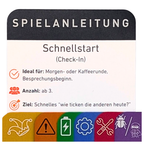 Kartenspiel Schnellstart Die Betriebsanleitung von Dankfabrik. Für Teamführung, Weiterentwicklung & Wertschätzung. Made in Germany. Onboarding & Kennlernen.