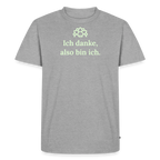 T-Shirt „Ich danke, also bin ich." Herren in Grau meliert – Glow-in-the-Dark Statement-Shirt | Dankfabrik