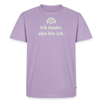 T-Shirt „Ich danke, also bin ich." Herren in Lavendel – Glow-in-the-Dark Statement-Shirt | Dankfabrik