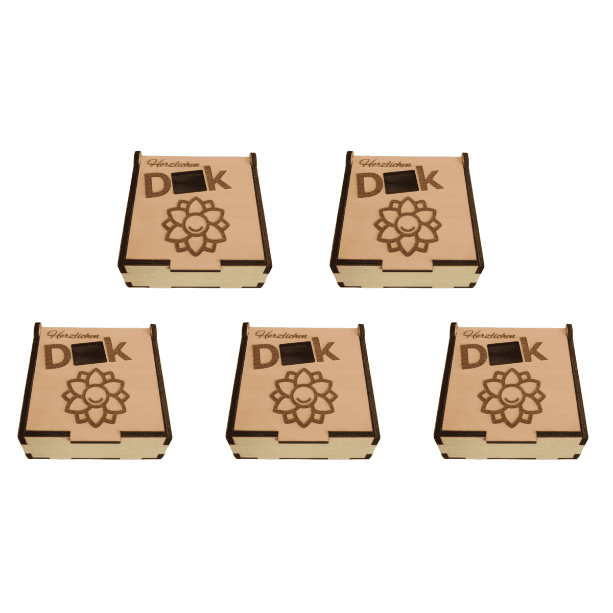 Hochwertige Herzlichen Dank Hanuta Box aus Echtholz mit Gravur. Nachhaltige Aufbewahrung von Dankfabrik für mehr Wertschätzung.