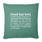 Design-Kissen „Dankfabrik“ in grün, hochwertiges Dekokissen mit Botschaft von Dankfabrik.