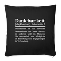 Design-Kissen „Dankfabrik“ in schwarz, hochwertiges Dekokissen mit Botschaft von Dankfabrik.