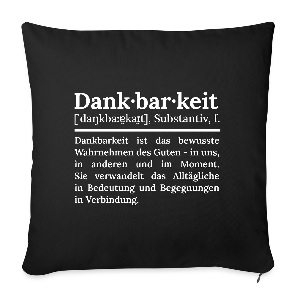 Design-Kissen „Dankfabrik“ in schwarz, hochwertiges Dekokissen mit Botschaft von Dankfabrik.