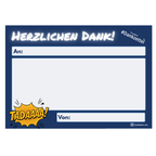 Dankzettel in blau von der Dankfabrik. Für Wertschätzung und Mitarbeitergeschenk.