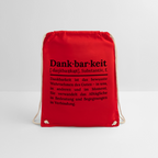 Design-Turnbeutel „Dankbarkeit“ in hellrot aus Bio-Baumwolle. Aufgestellter nachhaltiger Stoffbeutel als treuer Alltagsbegleiter.