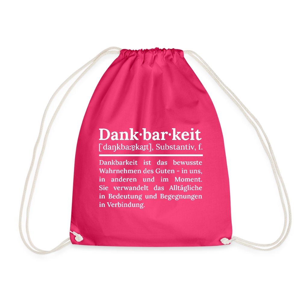Design-Turnbeutel „Dankbarkeit“ in pink aus Bio-Baumwolle. Nachhaltiger Stoffbeutel als treuer Alltagsbegleiter.