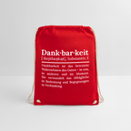 Design-Turnbeutel „Dankbarkeit“ in rot aus Bio-Baumwolle. Aufgestellter nachhaltiger Stoffbeutel als treuer Alltagsbegleiter.